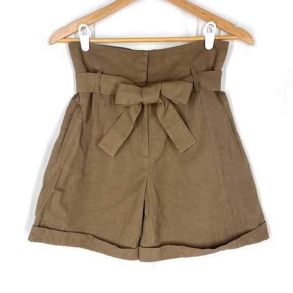 Dorothee Schumacher Into The Sun Shorts Brown Linen Paperbag Cuffed Belted 1 XS